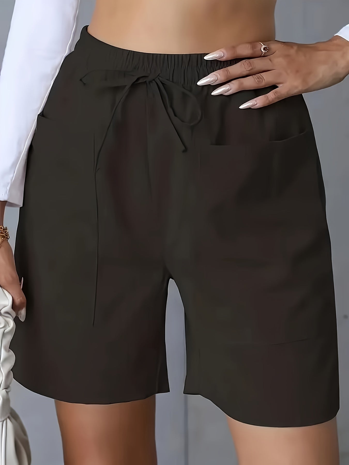 [3pcs Stretchy Shorts] 3pcs High-Waisted Stretchy Women's Athletic Shorts | Solid Color, Pockets, Perfect for Summer Activities | Functional Fashion, Glossy Fabric