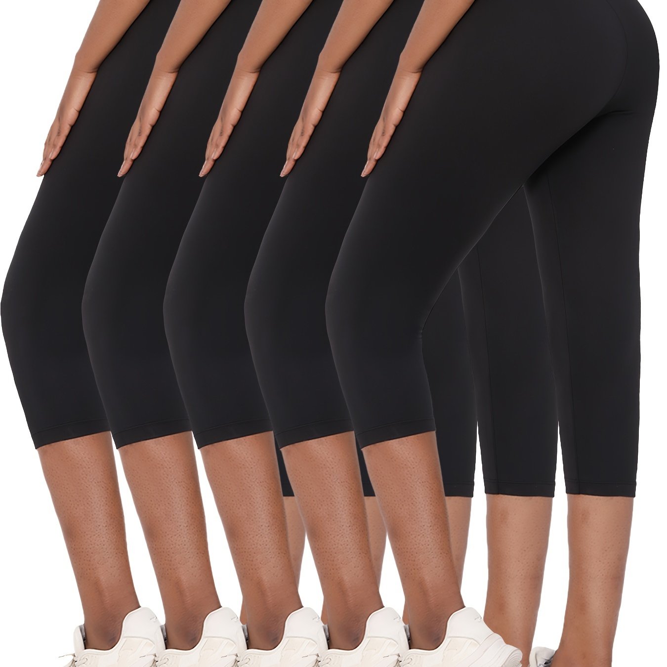 5pcs Women's Super Soft Capri Leggings - High Stretch, Non-See-Through Athletic Pants for Yoga & Running