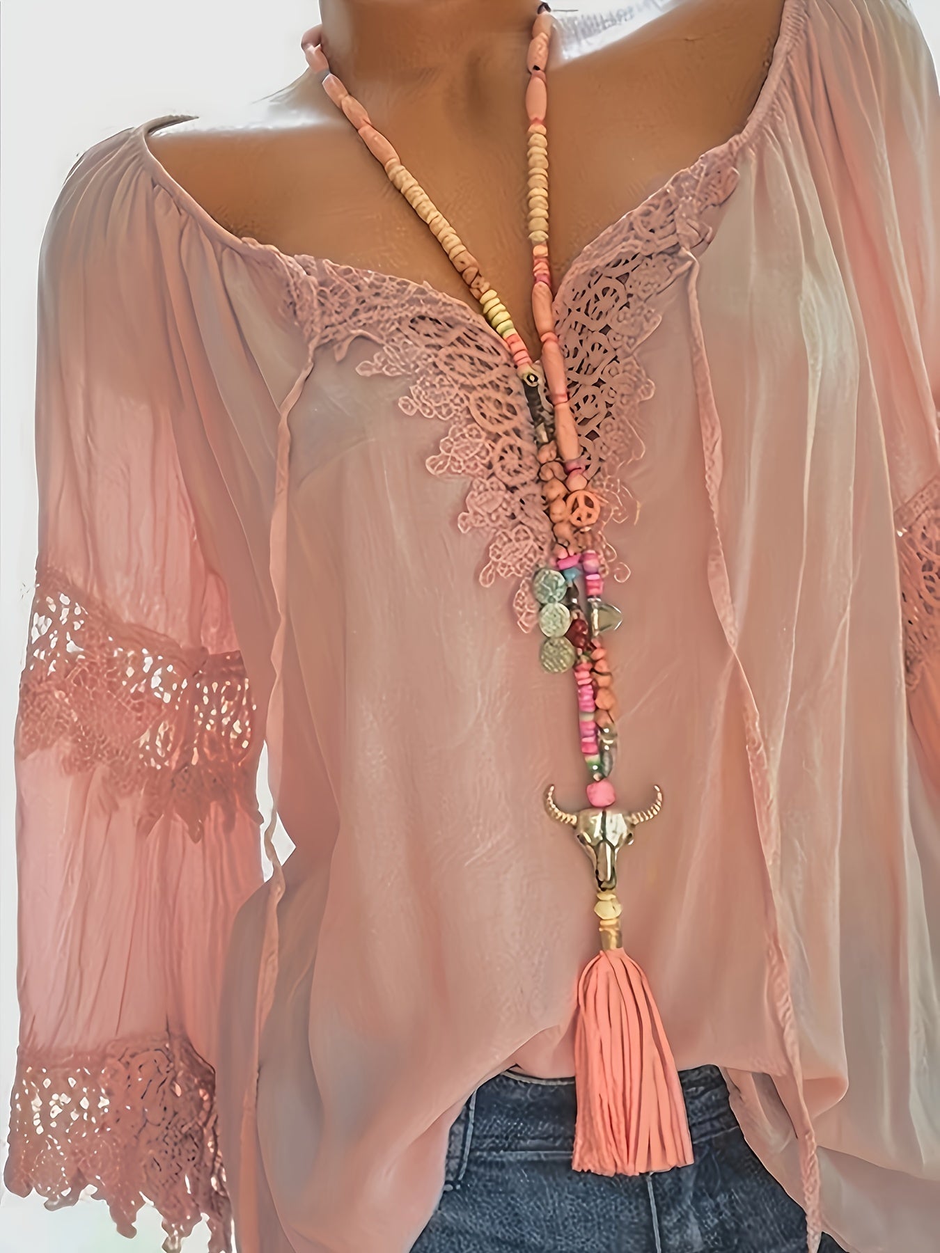 Women's Spring-Summer New Solid Color Contrast Lace Shirt Top