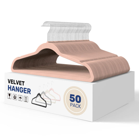 IPOWER Velvet Hangers 50/70 Pack, Non-Slip Clothes Hangers with Shoulder Notches, 360° Swivel Hooks, Heavy Duty Coat Suit Hangers for Closet Space Saving, Pink