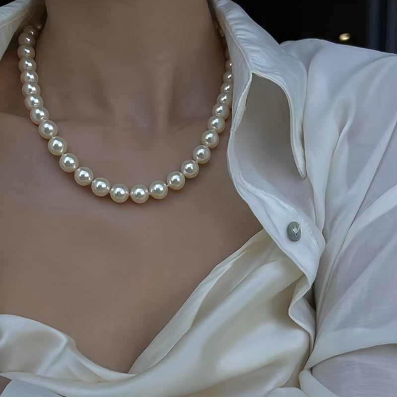 NEULRY 10mm Cred Luxury Jewelry for Women, Elegant Daily Wear & Party Accessories, Durable Zinc Alloy with Sparkling Pearls, Pearl Jewelry, Daily Wear Jewelry, Vintageinspired Jewelry, Zinc Alloy Jewelry