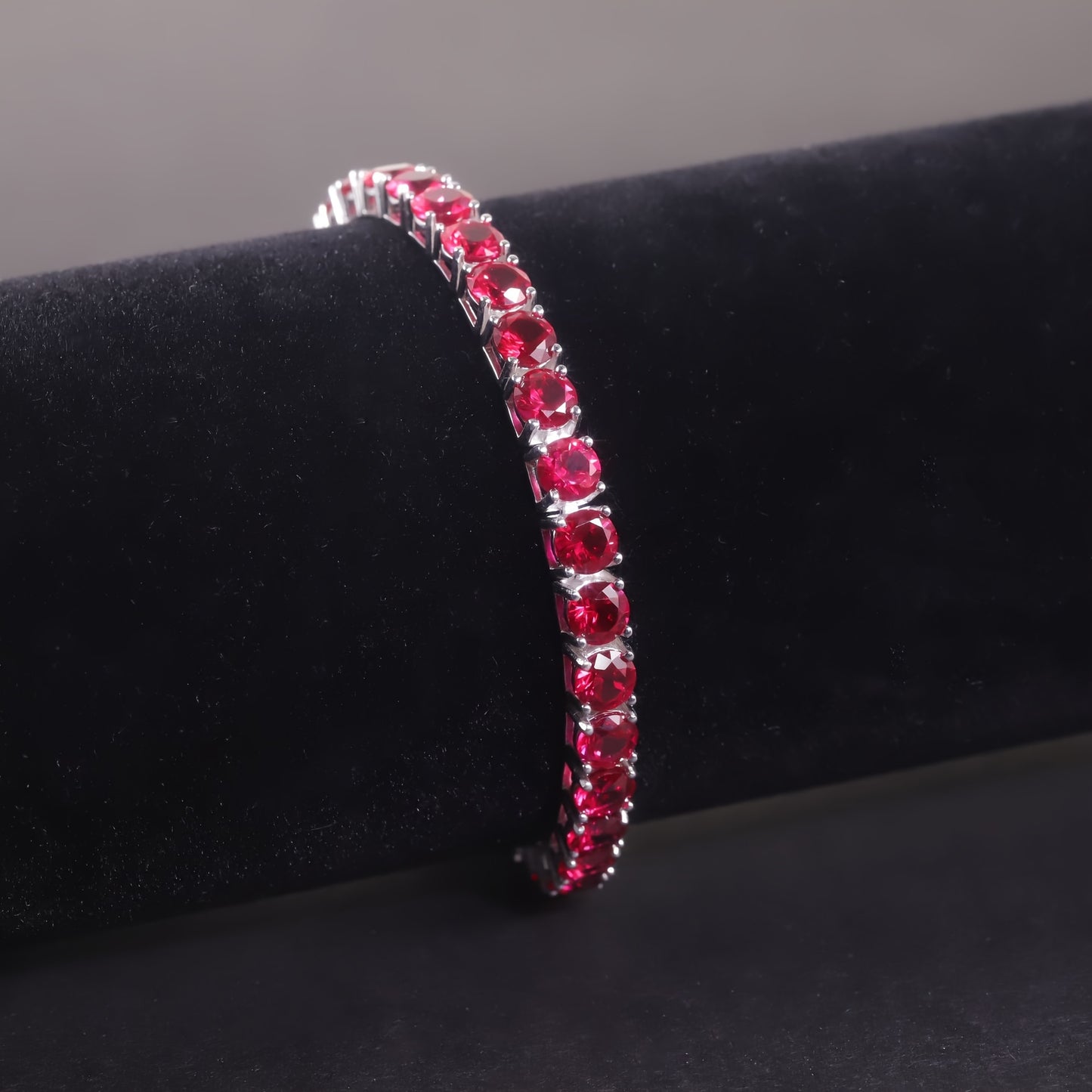 July / December Birthstone 18K Golden Plated Elegant 925 Sterling Silver Tennis Bracelet 0.3cm 0.12inch Cultured Synthetic Ruby Fashionable Red Gemstone Luxury