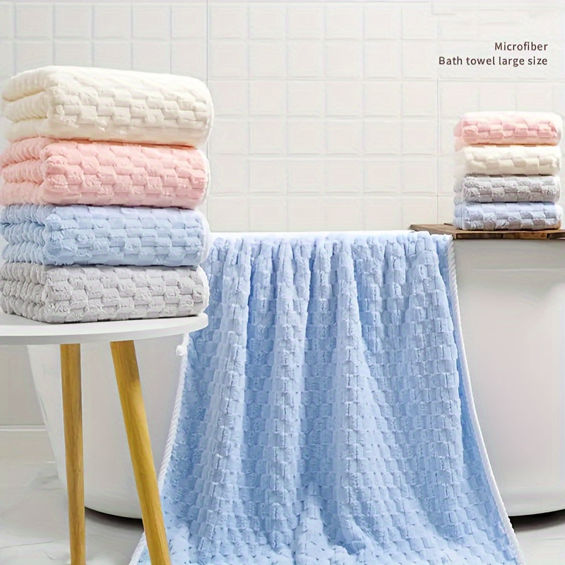 4pcs Waffle Weave Bath Towel Set, Super Absorbent Microfiber Towels, Quick-Dry Textured Towels, Soft Spa & Fitness Towels, Durable for Everyday Use, with Polyester 85%, Nylon 15% - Contemporary Geometric-Pattern Oblong Towel