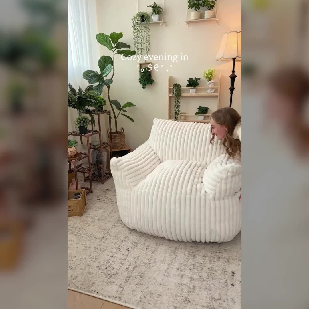 Living&Giving Oversize Bean Bag Chair, Modern Comfy Corduroy Fabric Fireside Chair Lazy Floor Sofa Armless Lounge Chair, Comfy Upholstered Bean Bag Chair Single Sofa For Outdoors Living Room Backyard