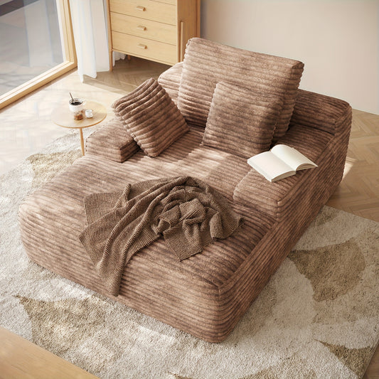 67" Oversized Chaise Lounge Chair Sofa Bed with Corduroy Upholstery - No Assembly Required, Plush Cloud Sleeper with Throw Pillows, Deep Seat & Wide Armrests, High-Density Foam Base, 1000lb Weight Capacity, Modern Luxury Slee