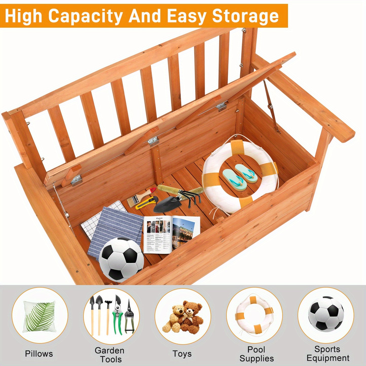 Jumbo 44" Heavy-Duty Outdoor Storage Chest with Backrest & Armrests - Patio, Poolside, Garden Seat Organizer - High Quality, 440lb Weight Capacity - Sturdy Construction for Indoor/Outdoor Use - Easy Assembly - N002, Poolside