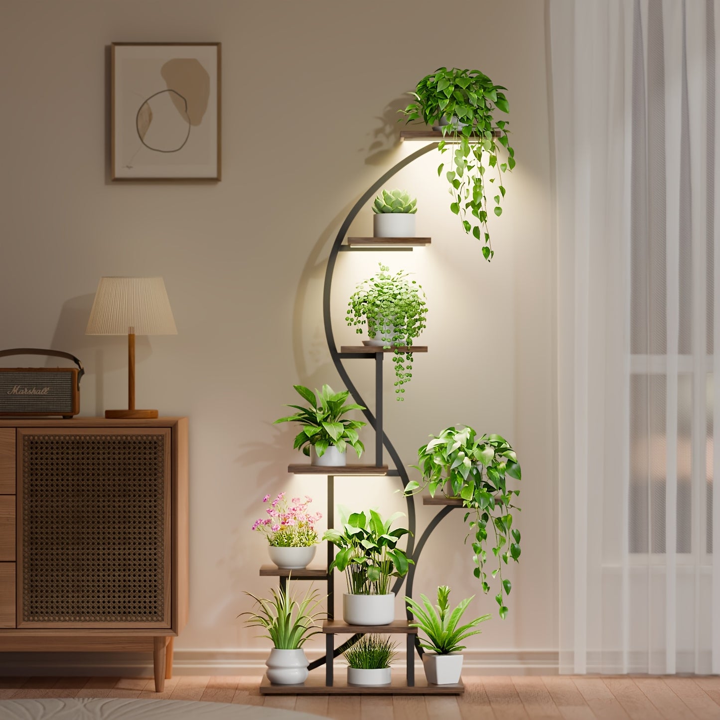 Plant Stand Indoor With Grow Light, 8 Tiered Metal Plant Shelf Indoor, 65'' Tall Plant Stands For Indoor Plants Multiple, Flower Stands For Indoor Plants Living Room, Patio, Balcony 1 Pack
