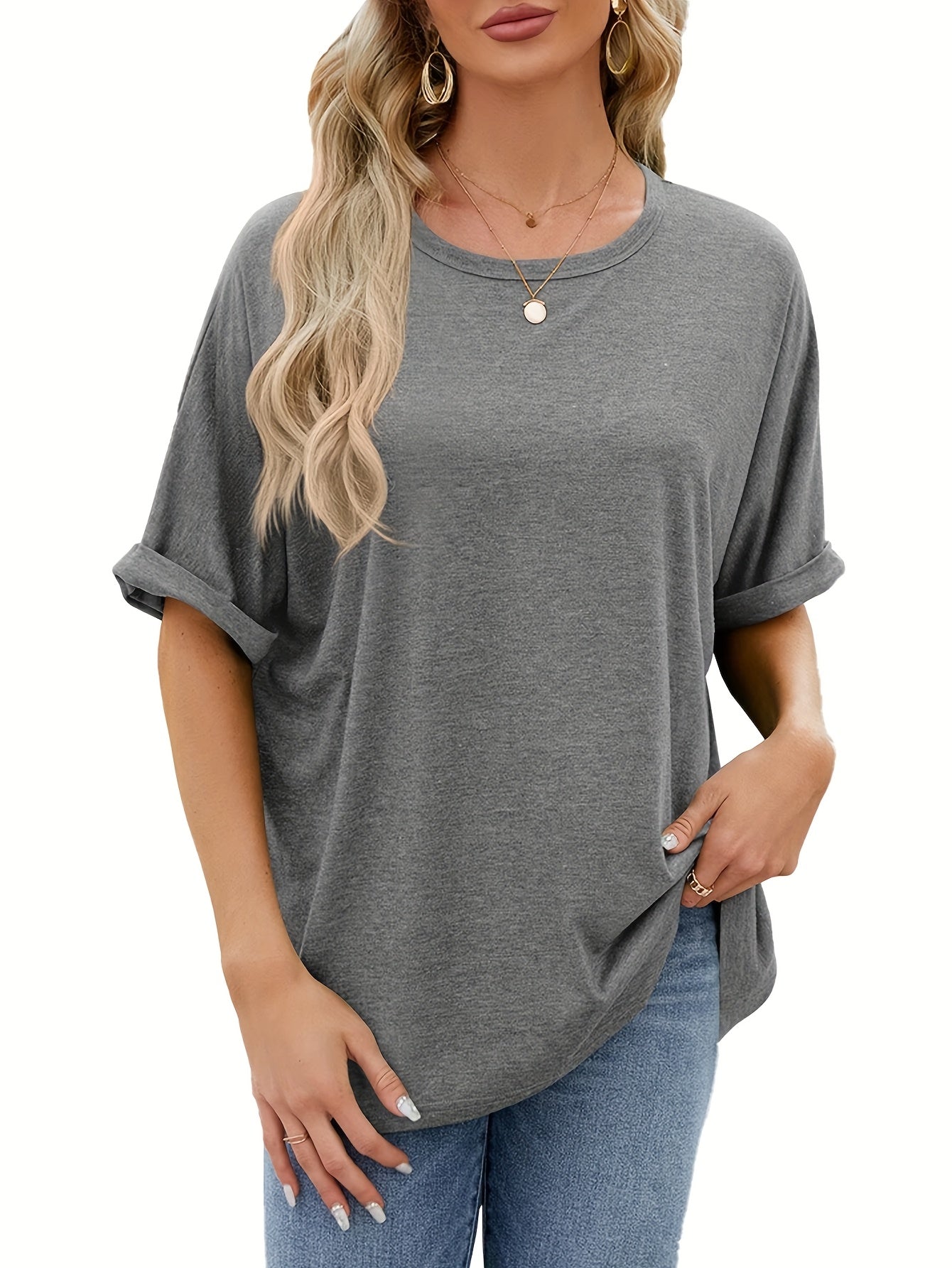[Oversized T-Shirt Set] 3pcs Women's Oversized T-Shirt Set | Extra Long Sleeves, Casual Loose Fit, Basic Round Neck Top for Spring and Summer - Fashion Clothing