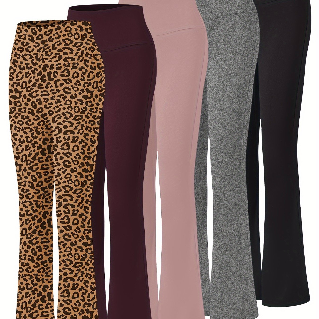 5pcs Women's Ultra-Soft High-Waist Flare Leggings - Tummy Control, Stretchy Bootcut Yoga Pants in 2 Colors