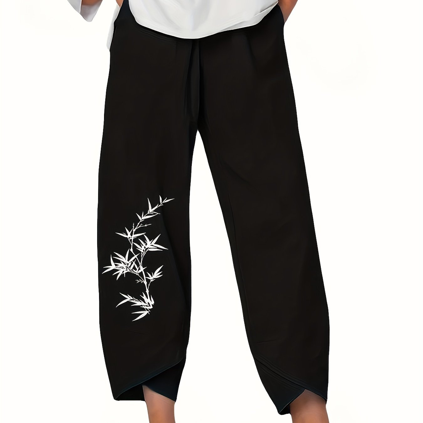 Vacation Trendy Super Popular Casual Elastic Waist Simple Slant Pocket Print Nine-Pants Women's Clothing