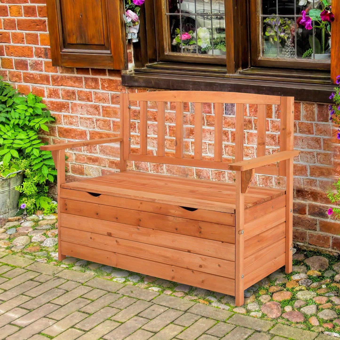 Jumbo 44" Heavy-Duty Outdoor Storage Chest with Backrest & Armrests - Patio, Poolside, Garden Seat Organizer - High Quality, 440lb Weight Capacity - Sturdy Construction for Indoor/Outdoor Use - Easy Assembly - N002, Poolside