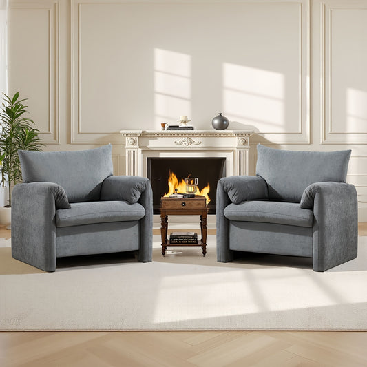 Set Of 2 - Chenille Oversized Armchair, Modern Upholstered Armchair - Modern Accent Chair & Leisure Single Sofa Chair for Living Room, Bedroom, Guest Room Or Balcony, White, Green, Grey