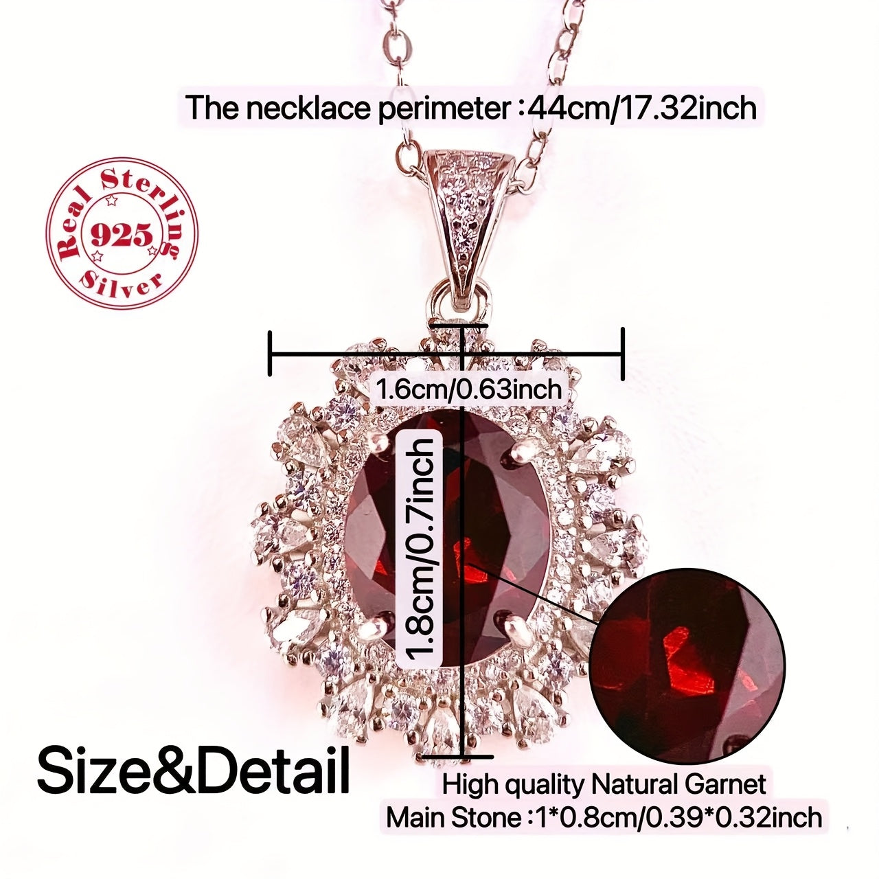 1pc of Natural Garnet Necklace Made of S925 Silver, a Birthstone Gift for Anniversaries And Valentine'S Day.