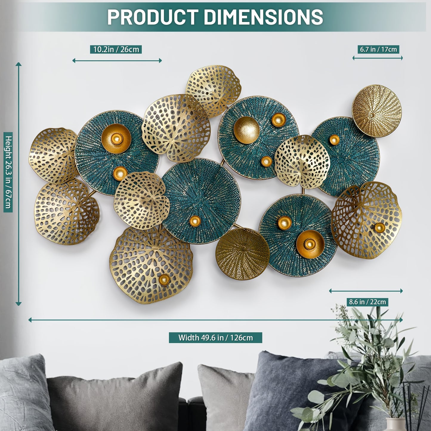 Boho Style Metal Wall Art, 3D Floral Sculpture, Self-Adhesive Glitter Flower Wall Decor, Reusable Multi-Surface Leaf Pattern, Shimmery Finish, with No Battery Required for Living Room, Bedroom, Kitchen