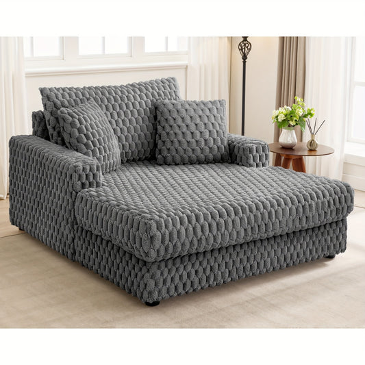 53" Oversized Plush Chaise Lounge Chair - Modern Soft Fabric Sofa Bed with Armrests & Pillows, Space-Saving Sleeper Furniture for Living Room, Bedroom, Apartment, Dorm - Contemporary Style, No Electricity Needed, Dorm Room Fu