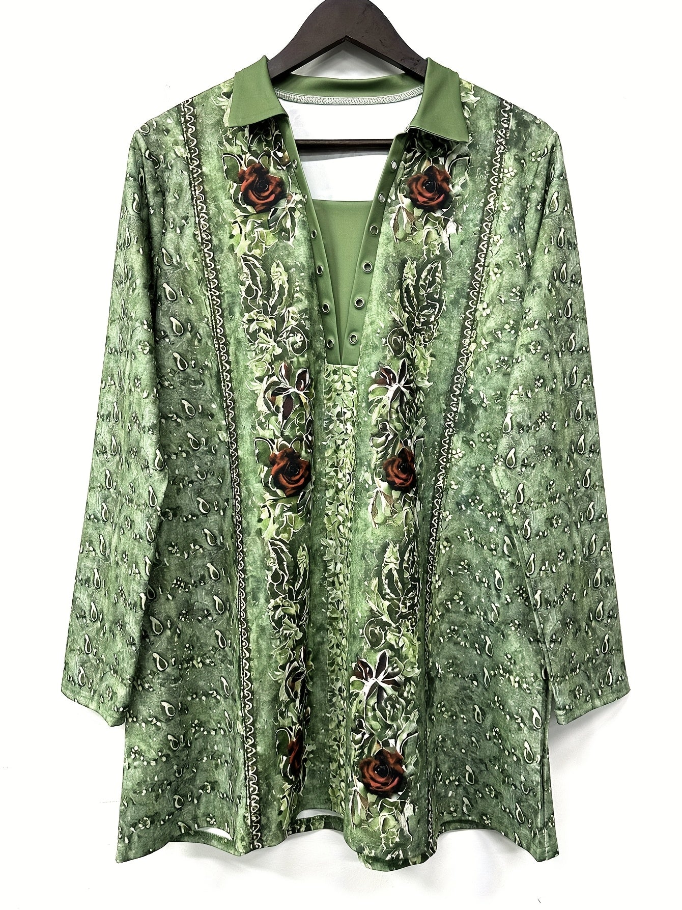 Women'S Long Sleeve Scoop Neck Graphic Floral Printed Pockets Tops