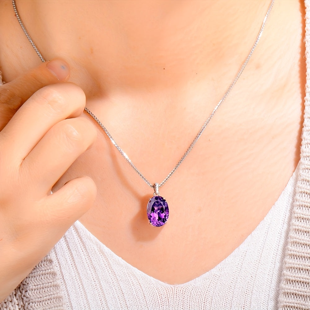 925 Silvery Natural Amethyst Pendant, with 925 Silvery Necklace, Suitable for Women, Simple and Elegant, Exquisite and Fashionable Necklace, Elegant, Temperament, High-end, Holiday Gift, Valentine'S Day Gift, Mother'S Day Gif