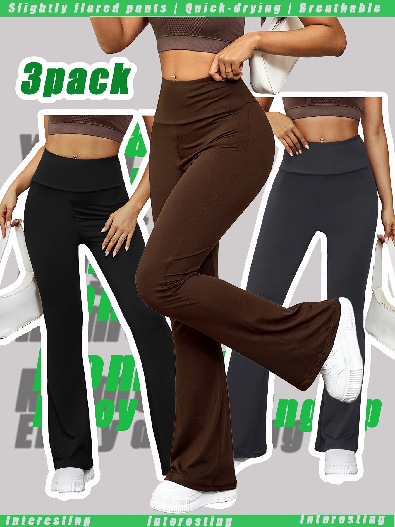 3pcs Women's Pants Set, High-Waist Shaping Butt Lifter, Black|Brown|Gray Mix, Quick-Dry Breathable, Seamless Non-Restrictive Fit for Daily Wear,, Outdoor Leisure, Home & Business Casual