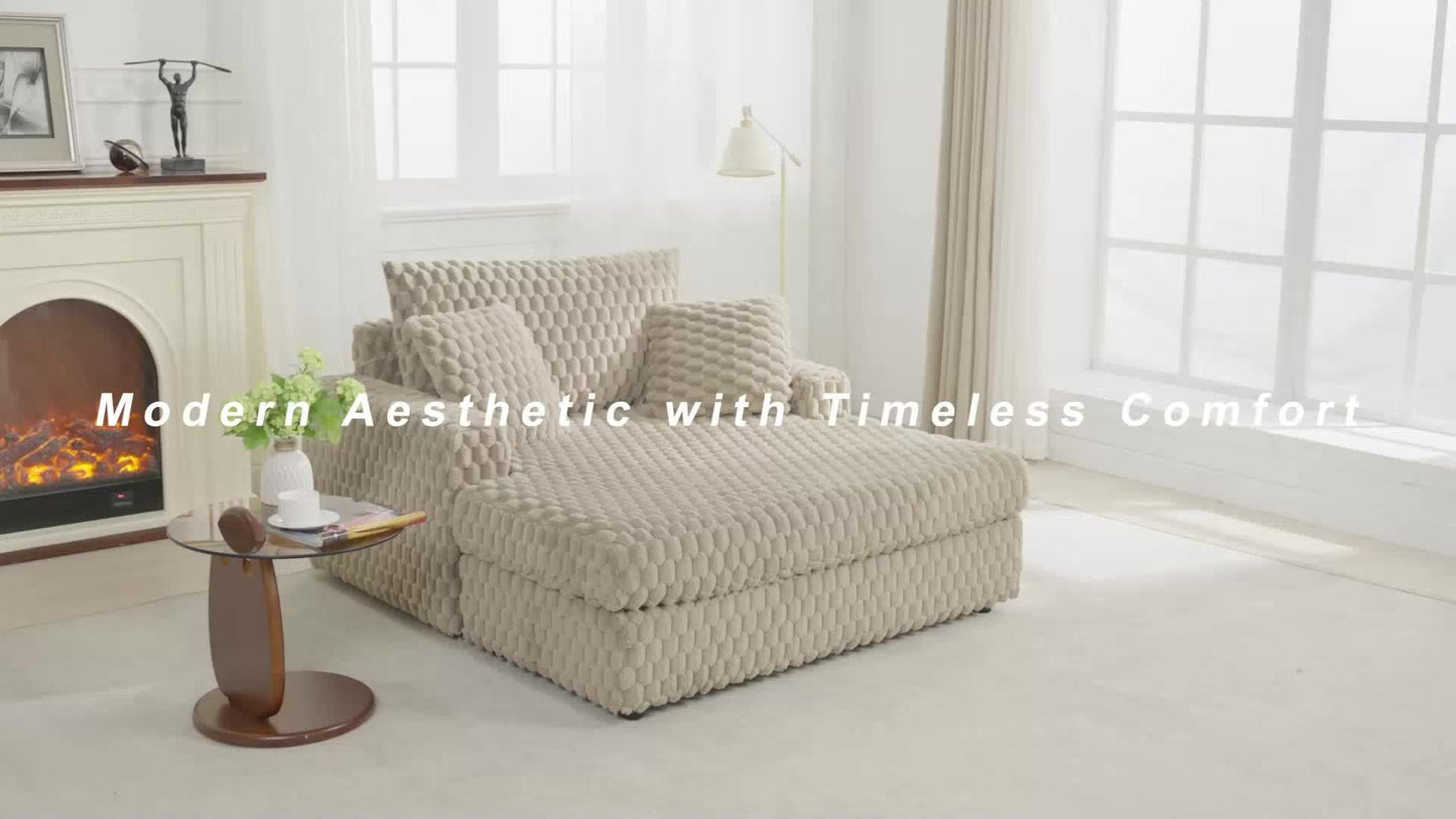 53" Oversized Plush Chaise Lounge Chair - Modern Soft Fabric Sofa Bed with Armrests & Pillows, Space-Saving Sleeper Furniture for Living Room, Bedroom, Apartment, Dorm - Contemporary Style, No Electricity Needed, Dorm Room Fu
