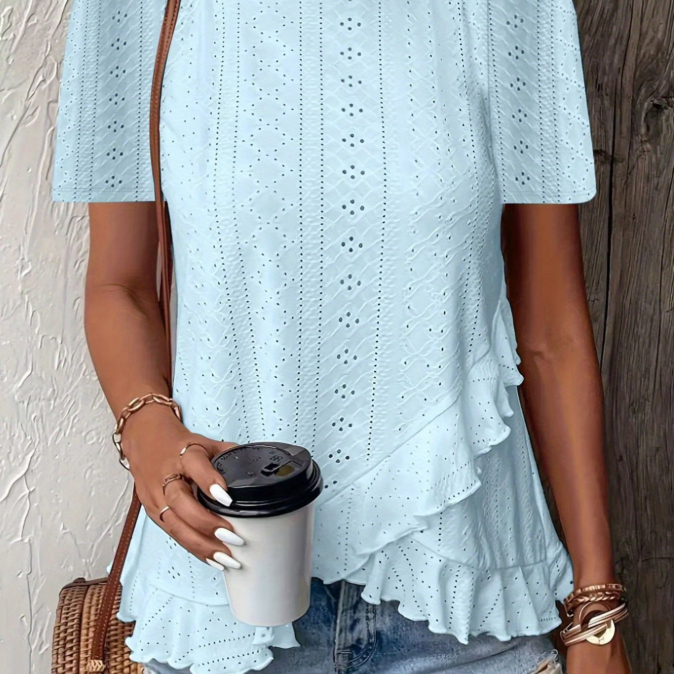 SINHOON Women'S Summer Casual Short Sleeve Solid Color Round Neck T-Shirt With Asymmetrical Hem