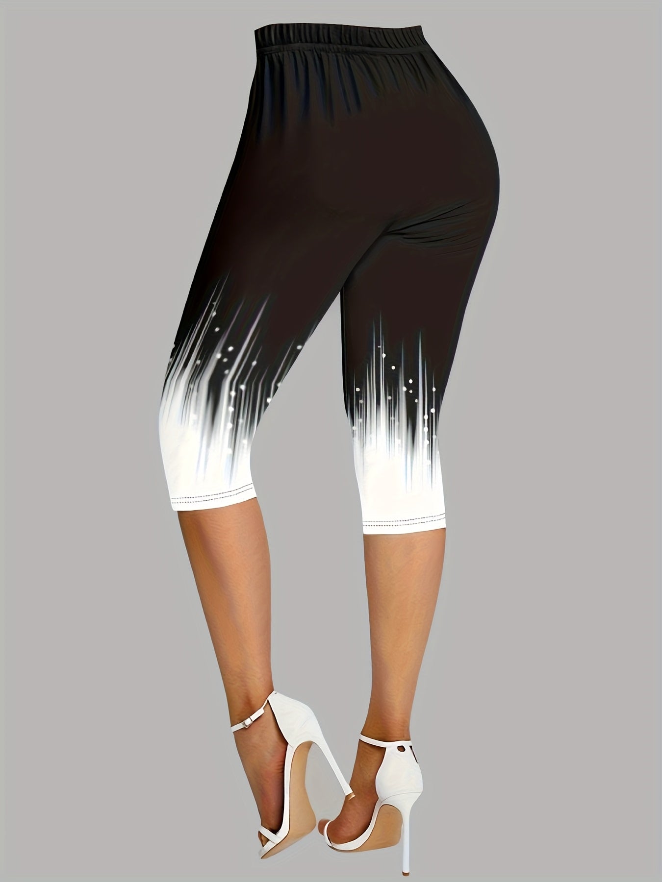 Color Block Print Two-Piece Set of Casual Clothing V-Neck Short Sleeved Long T-Shirt And Cropped Pants