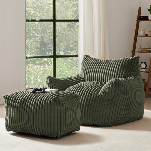 Living&Giving Oversize Bean Bag Chair, Modern Comfy Corduroy Fabric Fireside Chair Lazy Floor Sofa Armless Lounge Chair, Comfy Upholstered Bean Bag Chair Single Sofa For Outdoors Living Room Backyard