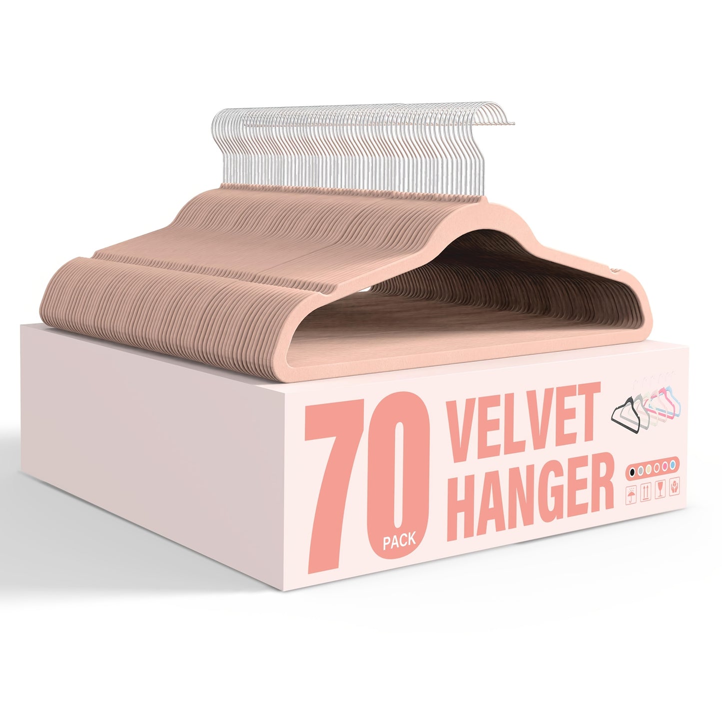 IPOWER Velvet Hangers 50/70 Pack, Non-Slip Clothes Hangers with Shoulder Notches, 360° Swivel Hooks, Heavy Duty Coat Suit Hangers for Closet Space Saving, Pink
