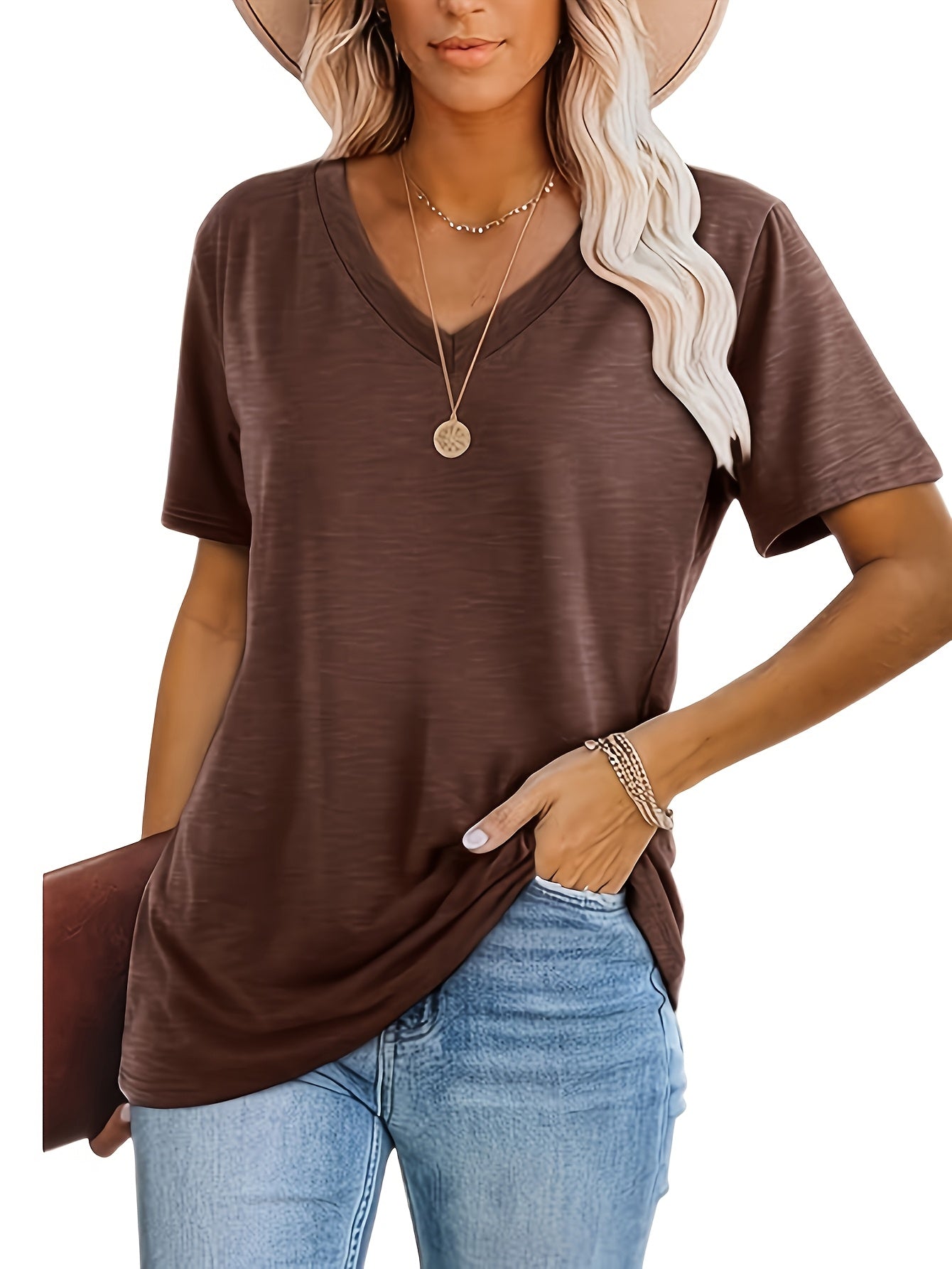 [Fashion T-Shirt] Three-Piece V-Neck Short Sleeve T-Shirt Set | 2025 European and American Fashion Casual Loose Women's