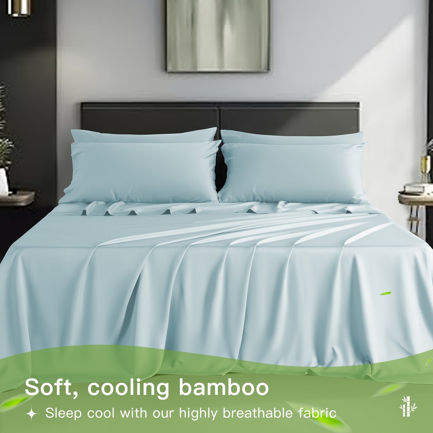LBRO2M 4/6pcs Bamboo Bed Sheets Set, Luxury Silky Breathable Sheet Set, Ultra Soft Sheet for Hot Sleepers, 16" Deep Pocket, California King/King/Queen/Full