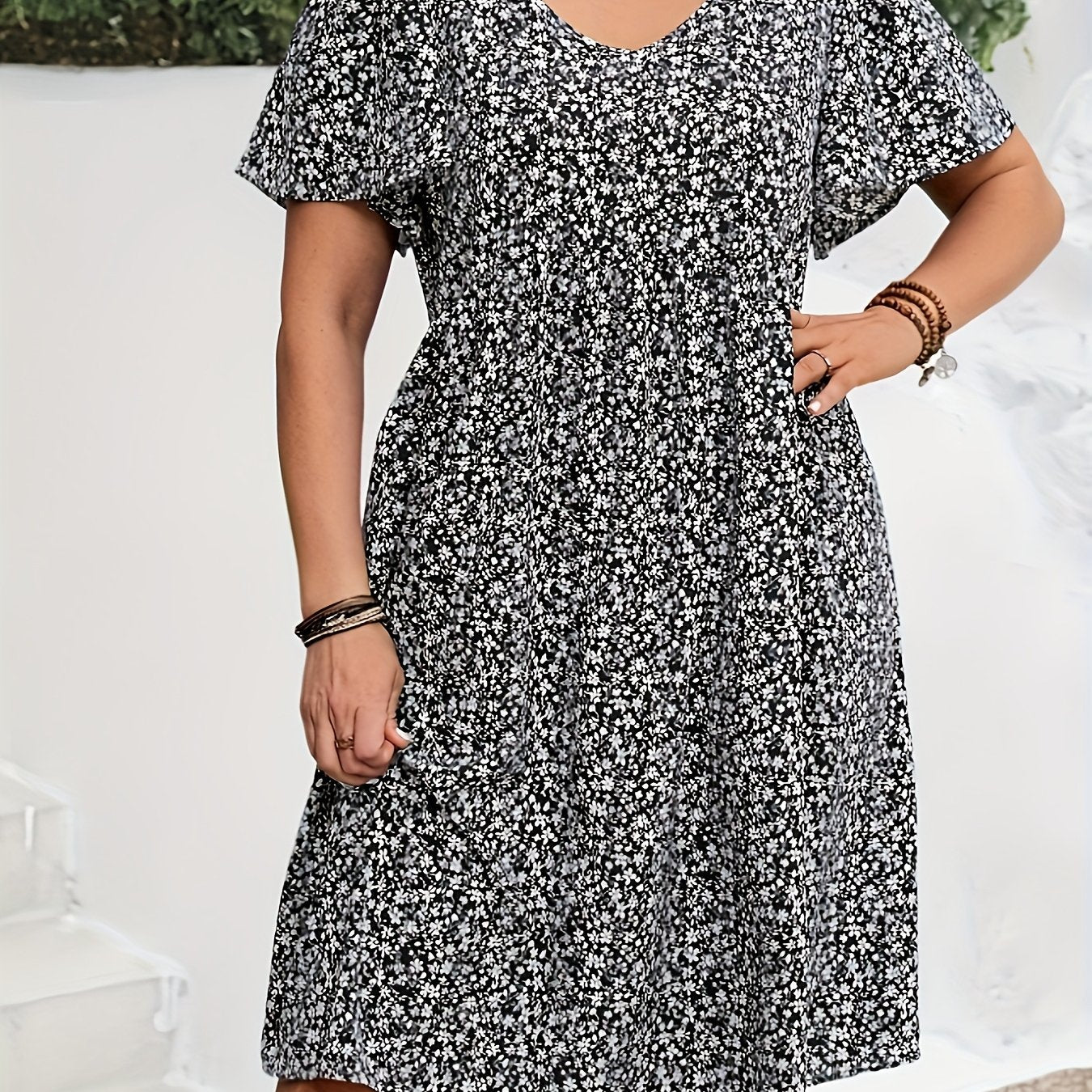[Boho Chic Dress] Bohemian Floral Ruffle Sleeve Festival Dress | Women's Summer Casual Wear, Boho Chic Style, Feminine Dress, Trendy Fashion, Delicate Details, Stylish Construction, Loose Fit, Adult Clothing, Fashion Lovers