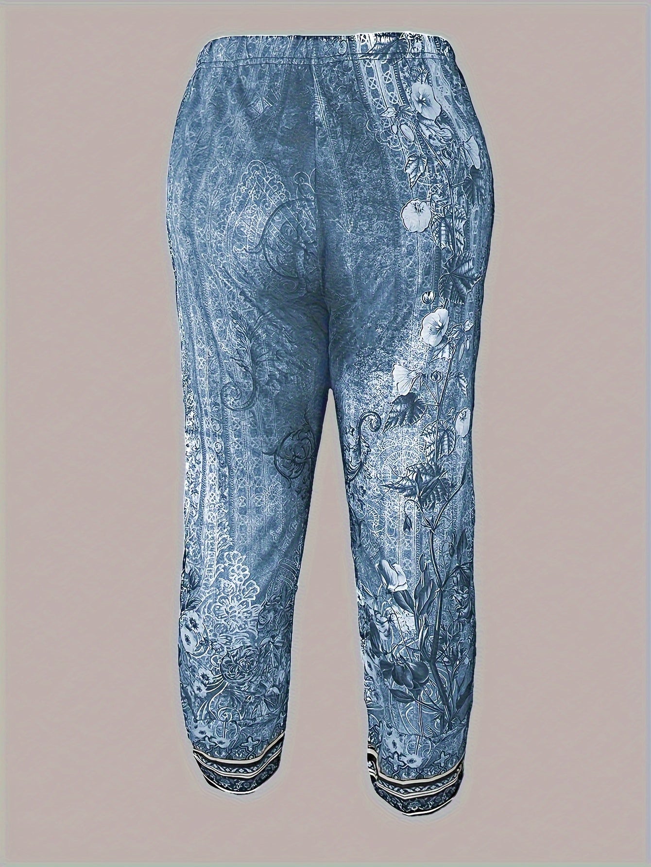 [Floral Print Palazzo Pants] Plus Size Floral Print Palazzo Pants | High Waist Wide Leg Cropped Pants, Soft Polyester Casual Summer Pants for Women, Lightweight & Breathable, Perfect for Casual Attire, Allseason Pants
