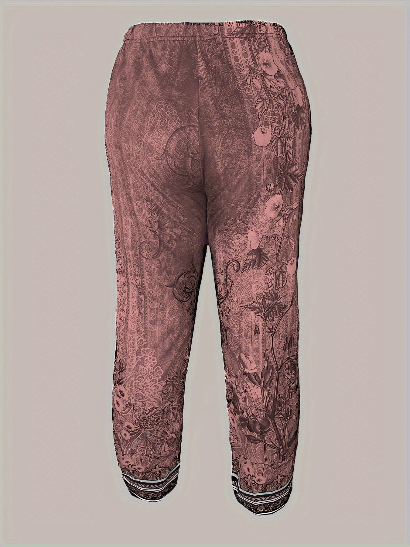 [Floral Print Palazzo Pants] Plus Size Floral Print Palazzo Pants | High Waist Wide Leg Cropped Pants, Soft Polyester Casual Summer Pants for Women, Lightweight & Breathable, Perfect for Casual Attire, Allseason Pants