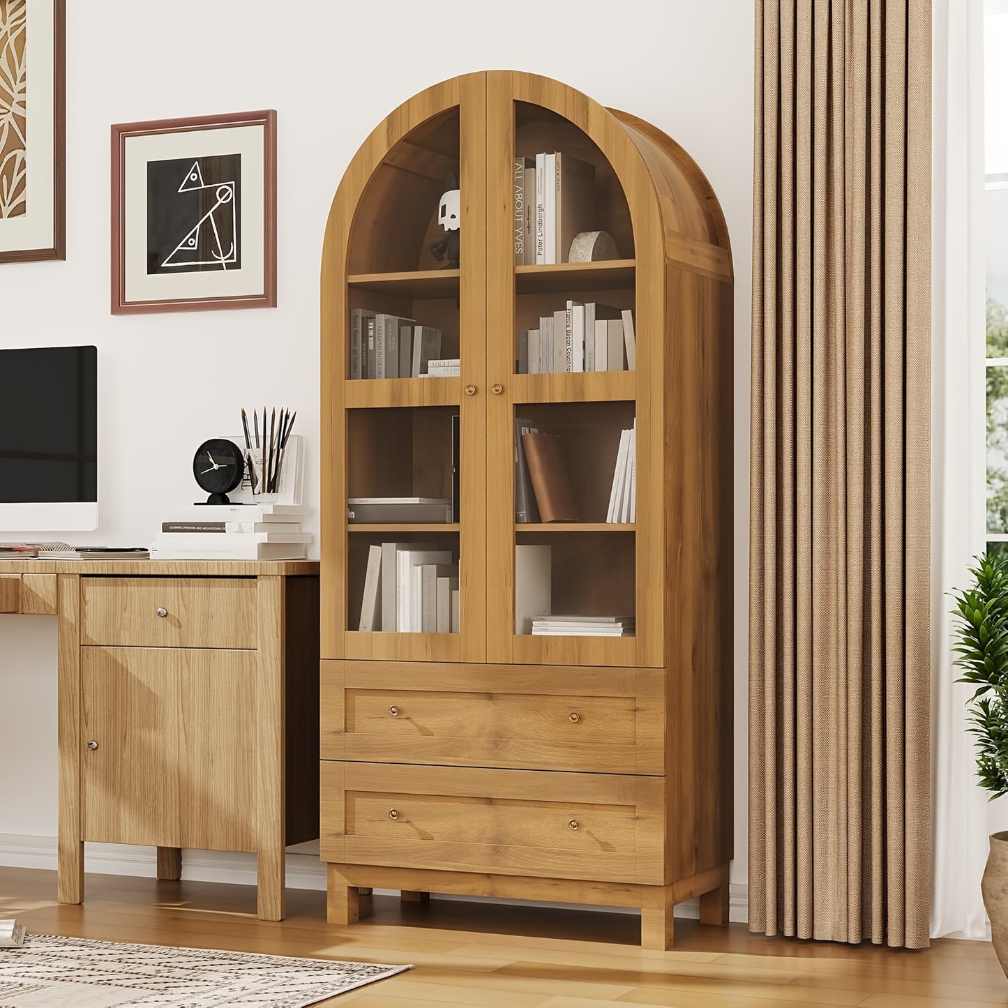 71" Tall Farmhouse Kitchen Cabinet with 2 Large Drawers - Heavy-Duty Hardwood Construction, Arched Design, Adjustable Shelf - Freestanding Storage Organizer for Kitchen, Dining Room, Bathroom - Space-Saving Vertical Storage S