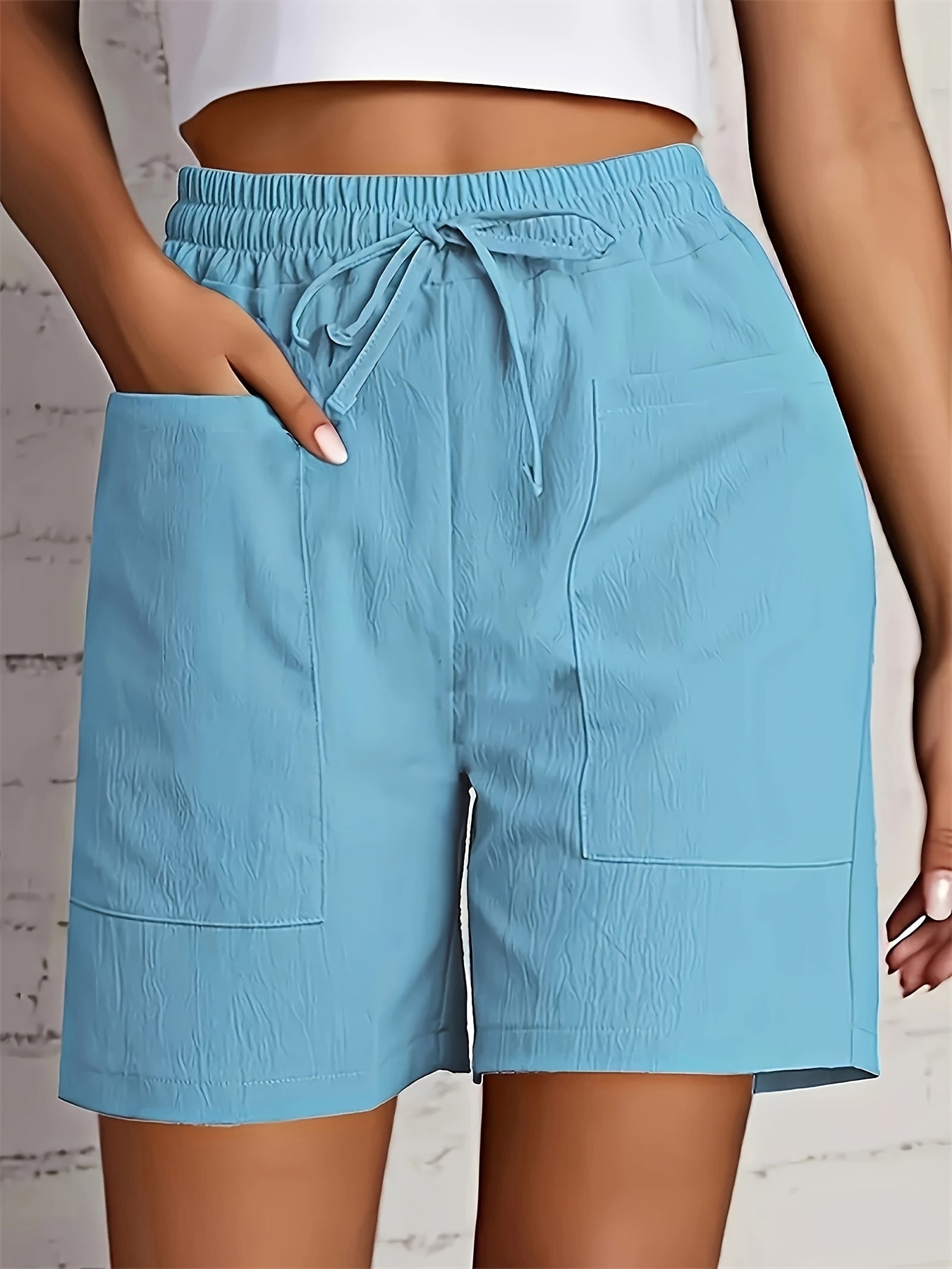 [3pcs Stretchy Shorts] 3pcs High-Waisted Stretchy Women's Athletic Shorts | Solid Color, Pockets, Perfect for Summer Activities | Functional Fashion, Glossy Fabric