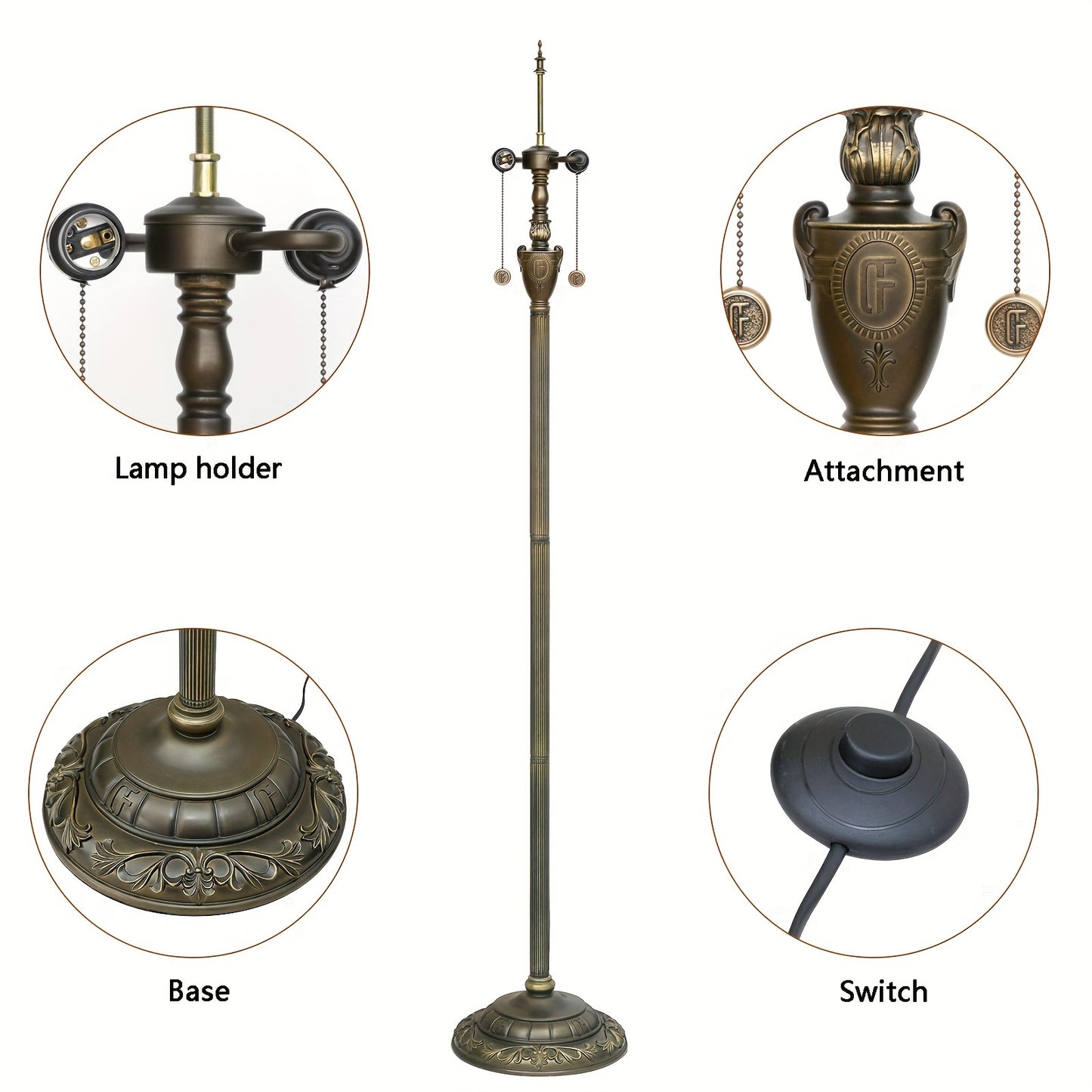1pc 16X64.2in Stained Glass Lamp Warm Baroque Style Floor Lamp Standing Reading Lamp Bedroom Living Room Home Office Hotel Room Bedroom Bedside Lamp Shop Decorative Lighting Shooting Props