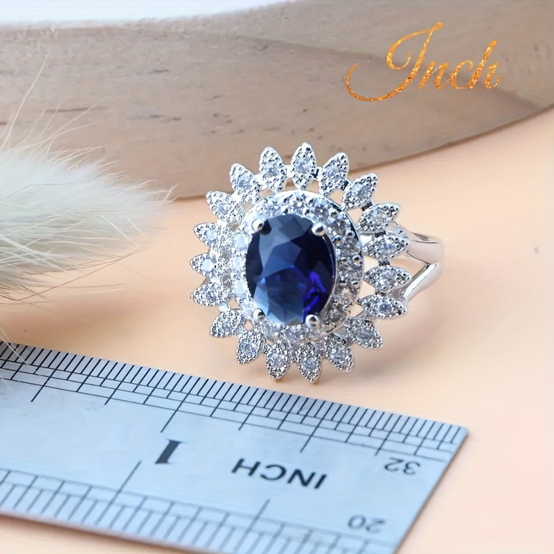 5pcs Luxury Synthetic Synthetic Zircon Jewelry Set for Teenager, Blue Stones, Includes Necklace, Bracelet, Earrings, Ring, Weddings, Banquets, Valentine'S Day Gift, All Seasons Wear, Elegant Accessories|Floral Theme|Best f