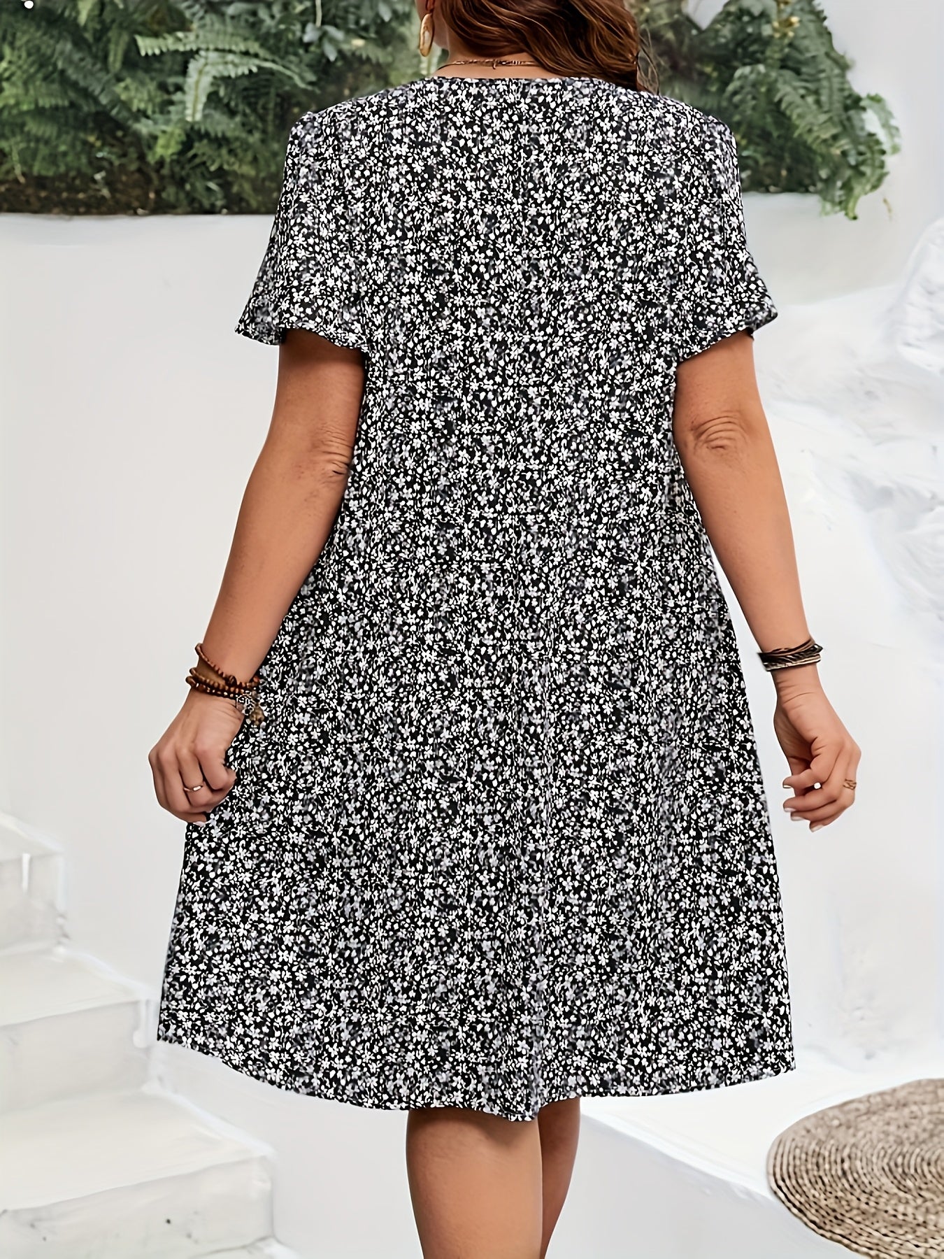 [Boho Chic Dress] Bohemian Floral Ruffle Sleeve Festival Dress | Women's Summer Casual Wear, Boho Chic Style, Feminine Dress, Trendy Fashion, Delicate Details, Stylish Construction, Loose Fit, Adult Clothing, Fashion Lovers