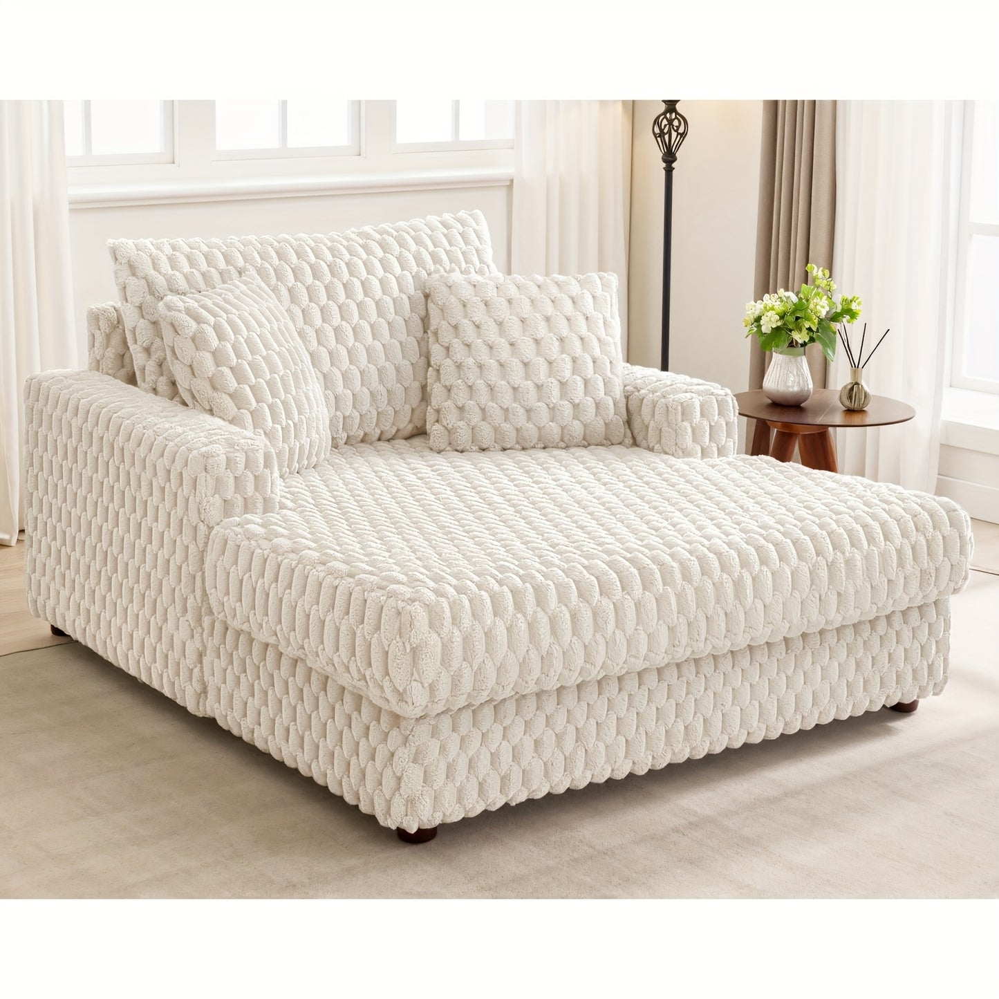 53" Oversized Plush Chaise Lounge Chair - Modern Soft Fabric Sofa Bed with Armrests & Pillows, Space-Saving Sleeper Furniture for Living Room, Bedroom, Apartment, Dorm - Contemporary Style, No Electricity Needed, Dorm Room Fu