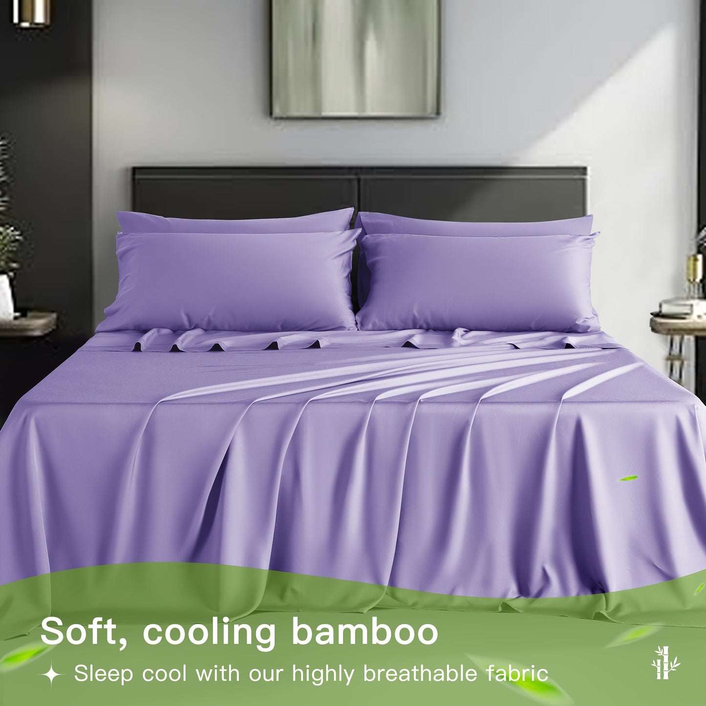 LBRO2M 4/6pcs Bamboo Bed Sheets Set, Luxury Silky Breathable Sheet Set, Ultra Soft Sheet for Hot Sleepers, 16" Deep Pocket, California King/King/Queen/Full