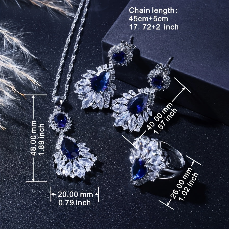 [Elegant Wedding Jewelry Set] 5pcs Elegant Wedding Jewelry Set with Sparkling Cubic Synthetic Zirconia Inlay, Adjustable Ring, Necklace, Bracelet, Earrings, High Quality, Intricate Design, Fine Craftsmanship