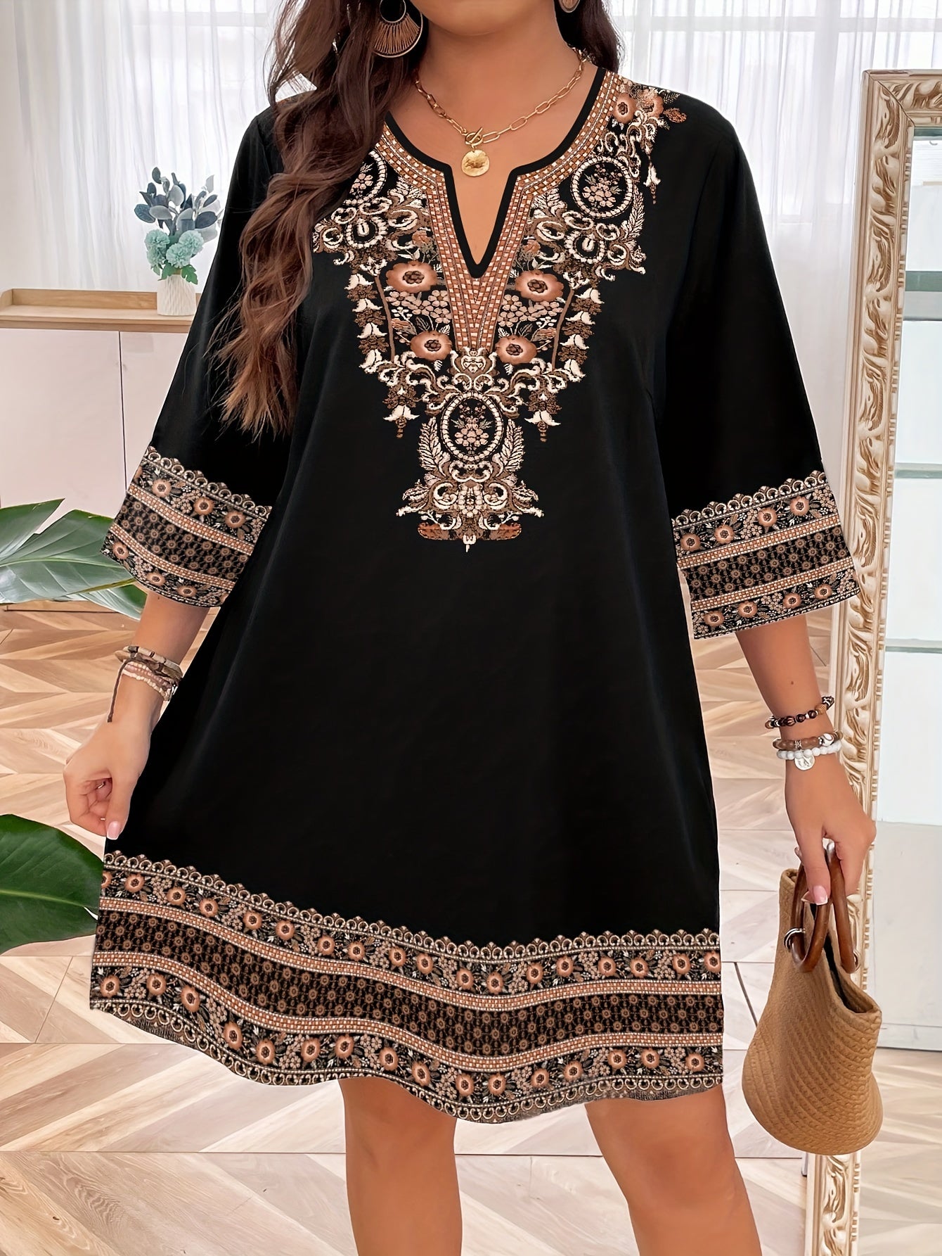 [All Seasons Machine Washable Dress] Print Dress for Women - Polyester, Machine Washable, All Seasons