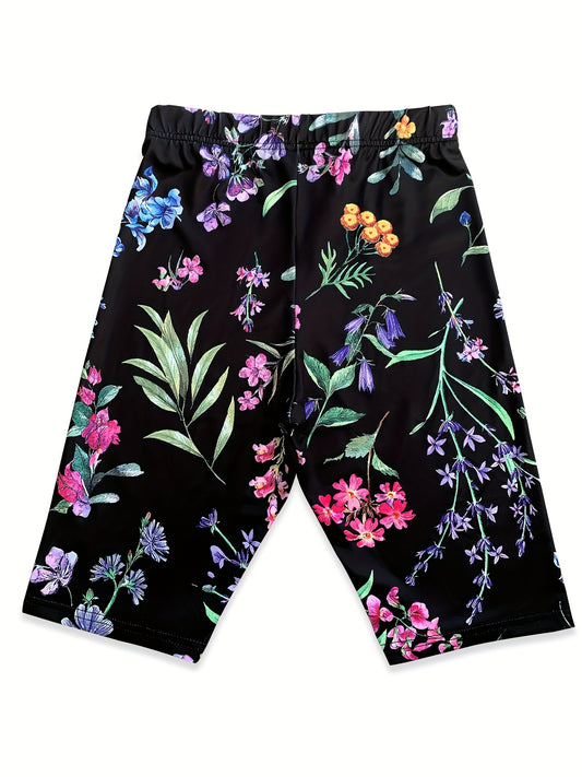 Vibrant Floral Print High-Elasticity Yoga & Pilates Leggings - Stretchy, Comfortable Fitness Shorts for Dance & Casual Wear, Dance Wear|Vibrant Leggings|Stretchy Fabri