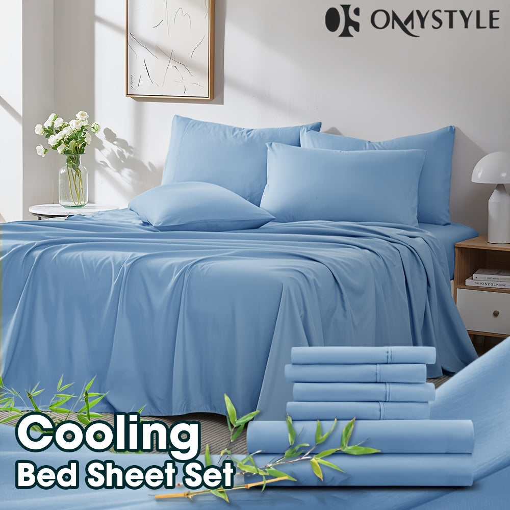 2000TC Summer Cooling Lavender Bed Sheets Set, Bamboo Bedding Set, Ultra-Soft And Breathable for Summer Comfort - Includes Flat Sheet, Fitted Sheet And 2 Pillowcases, Hot Weather Sleep, Minimalist Bedset, High Thread Count Sh