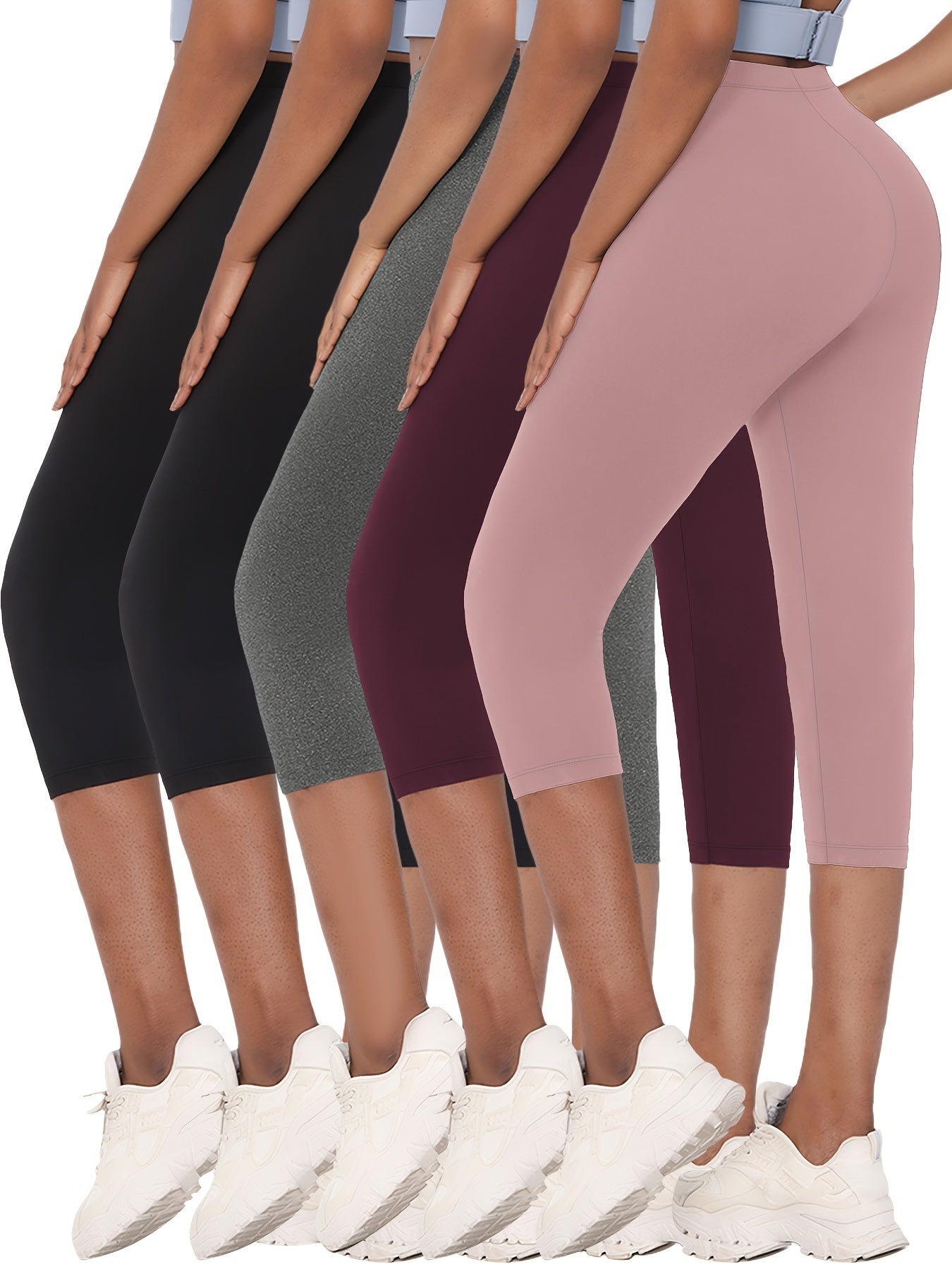 5pcs Women's Super Soft Capri Leggings - High Stretch, Non-See-Through Athletic Pants for Yoga & Running