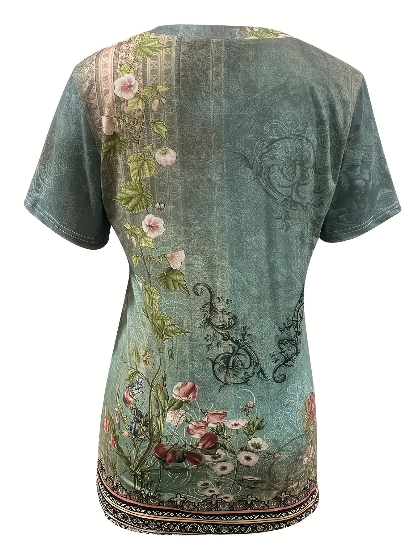 Fashion Loose Floral Casual Suit for Women, V-neck Short-sleeved T-shirt And Shorts Two-piece Set.
