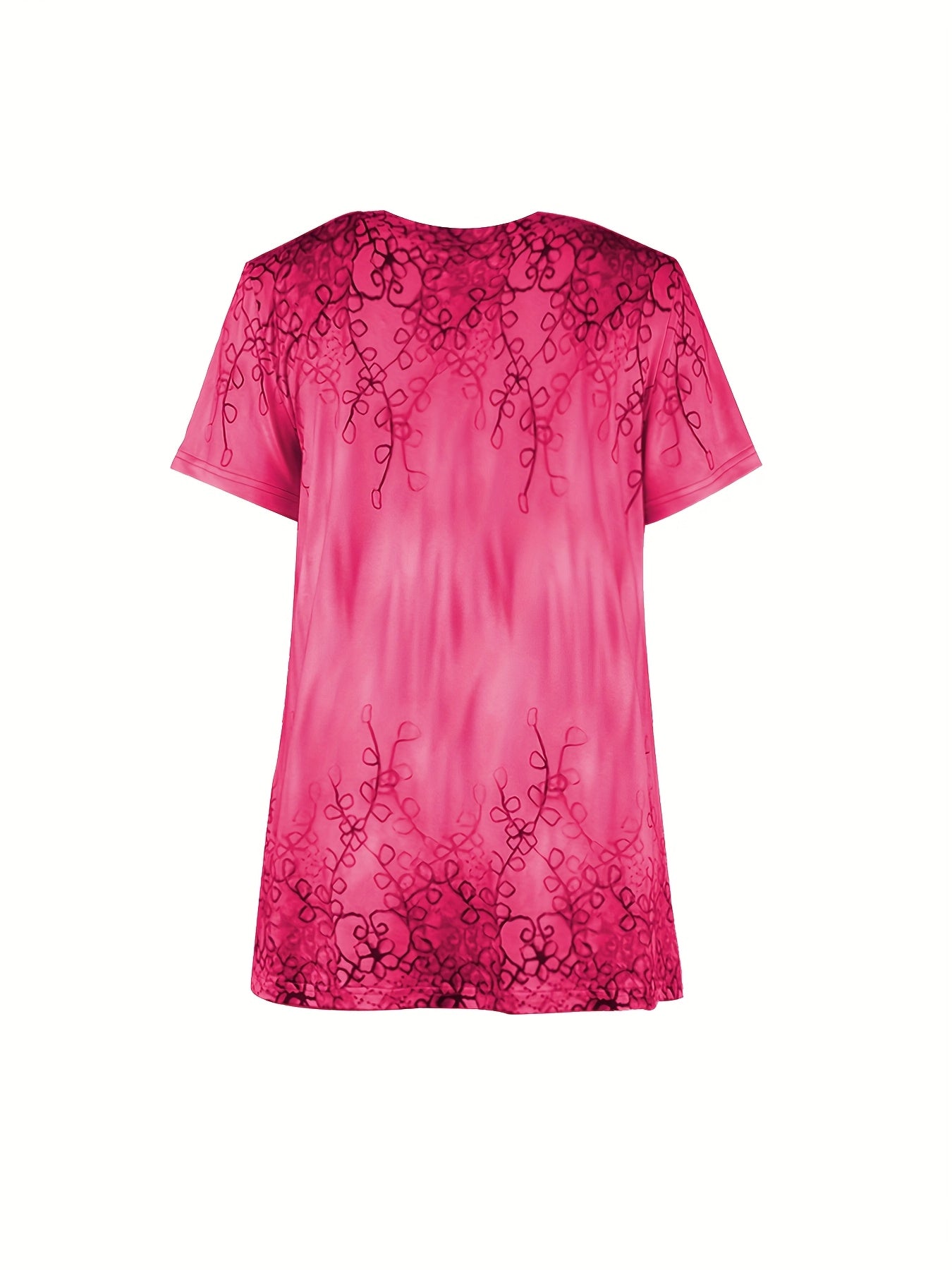 An Elegant Women'S Outfit Featuring a Botanical Print V-Neck Top with Short Sleeves, Paired with a Solid Two-Piece Set of Shorts.