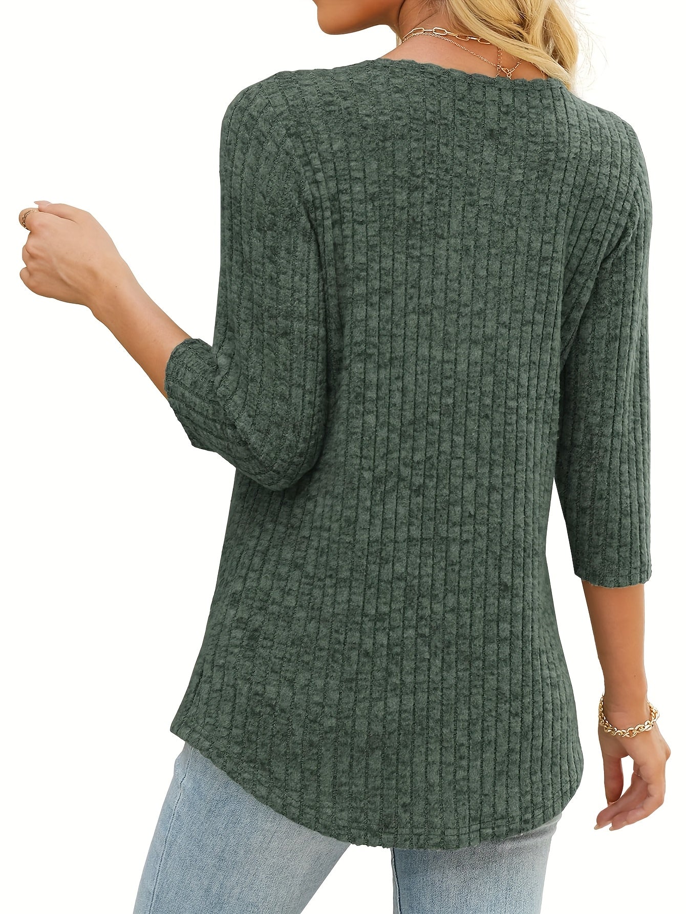 Women'S Casual 3/4 Sleeve V-Neck Top - Lightweight Loose Fit Pullover Shirt with Crisscross Front Detail, All-Season Comfort, Solid Color, Versatile for Casual Attire & Layering, Relaxed Outfit, Stylish Pullover, Quality Stit