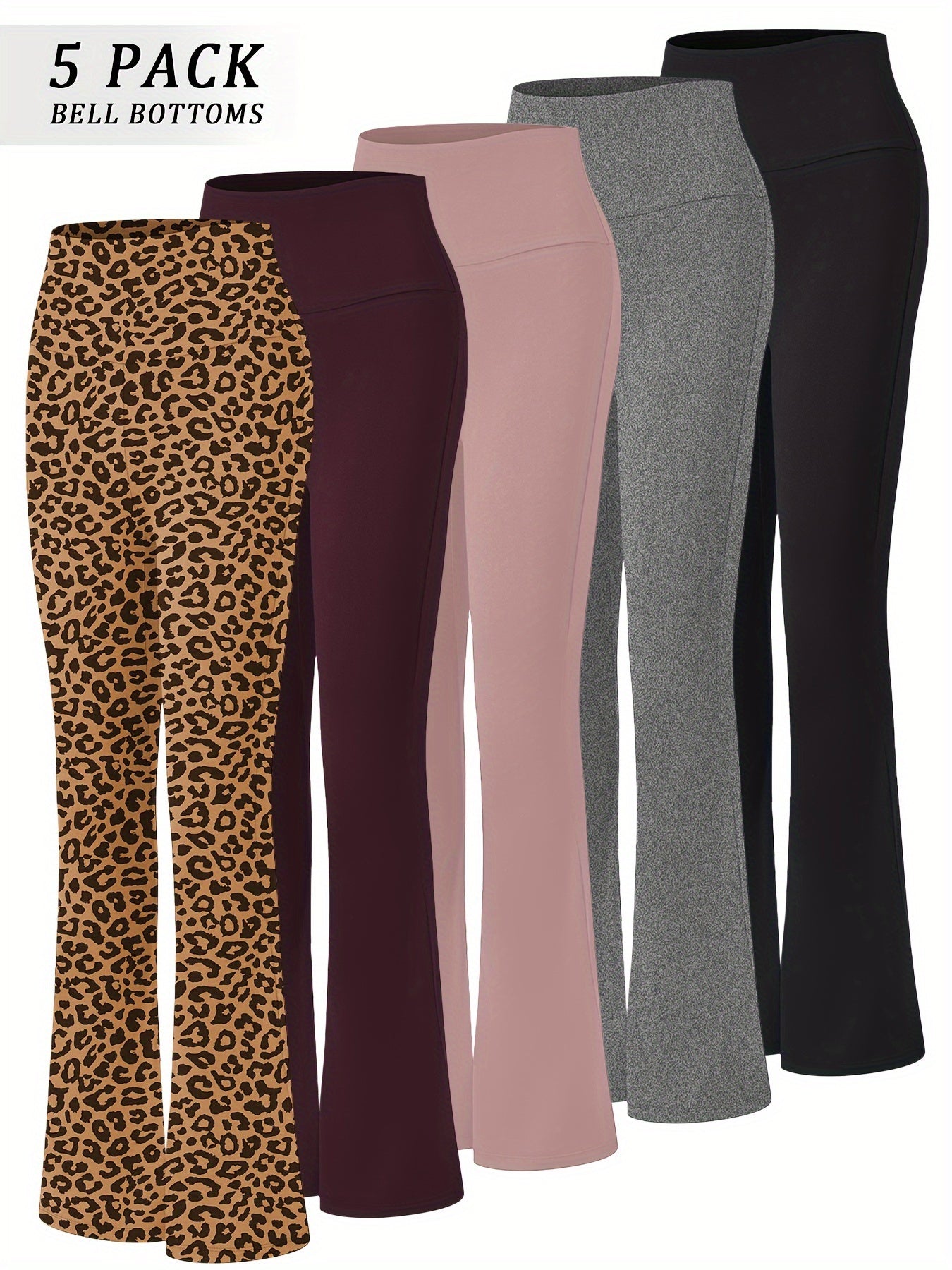 5pcs Women's Ultra-Soft High-Waist Flare Leggings - Tummy Control, Stretchy Bootcut Yoga Pants in 2 Colors
