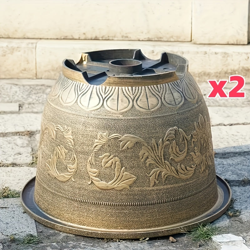 2pcs 17" Heavy-Duty Bronze-Style Resin Planters, Decorative European Design, Bonsai & Succulent Planters, with Drainage Holes, for Harvest & Winter Celebrations, Versatile Gardening Supplies