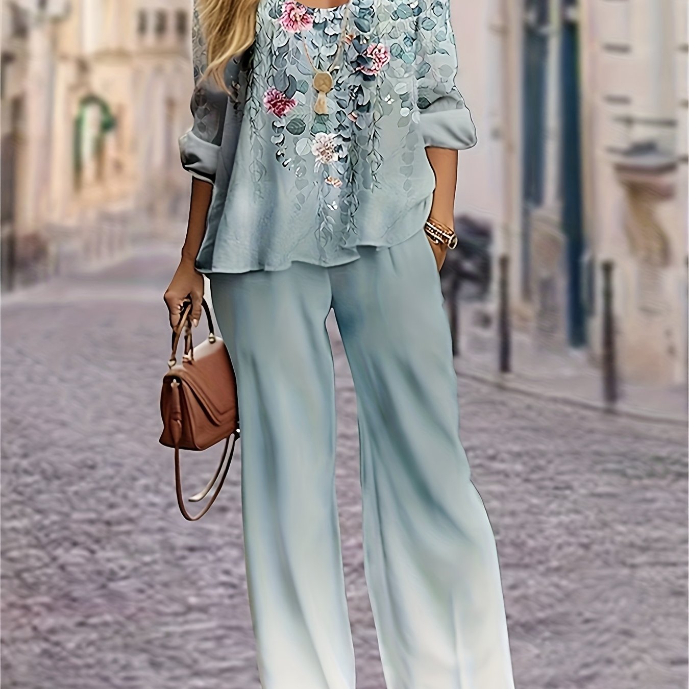 Women's Spring V-neck Printed Set